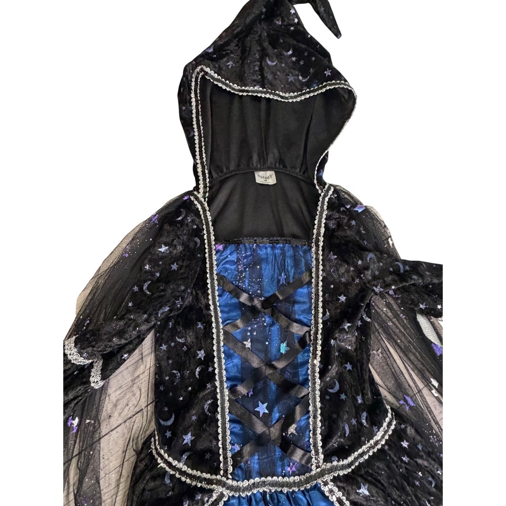 Spirit Halloween Celestial Witch Costume Blue Black Moon Stars Hooded Gown Med - Picture 2 of 6